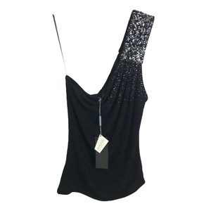 Claudio Milano Women One-Shoulder Top Black Diamond Evening Swarovski Crystals S